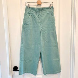 Tibi Sage Green Ultra High Waist Wide Leg Crop Stretch Pants Size 8
